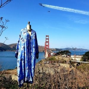 Soft Surroundings Blue Floral Wrap Dress- Robe, S